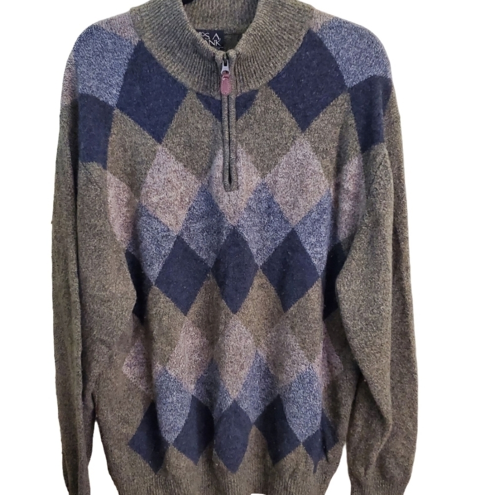 Jos. A. Banks Lambswool Argyle 1/2 Zip Sweater Size XXL